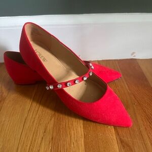 Never worn! J. Crew Factory Red Flats with Rhinestone Strap
